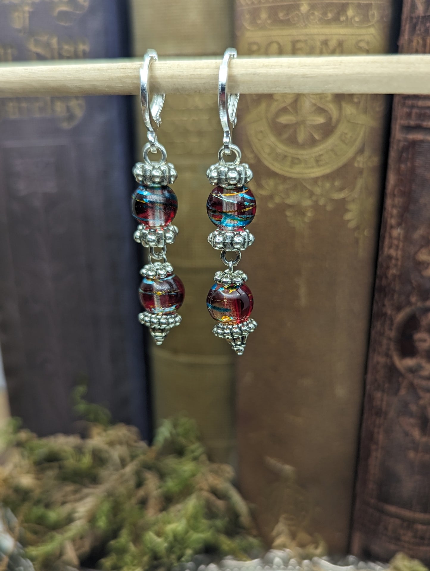 Blown Glass Red, blue and gold | Earrings