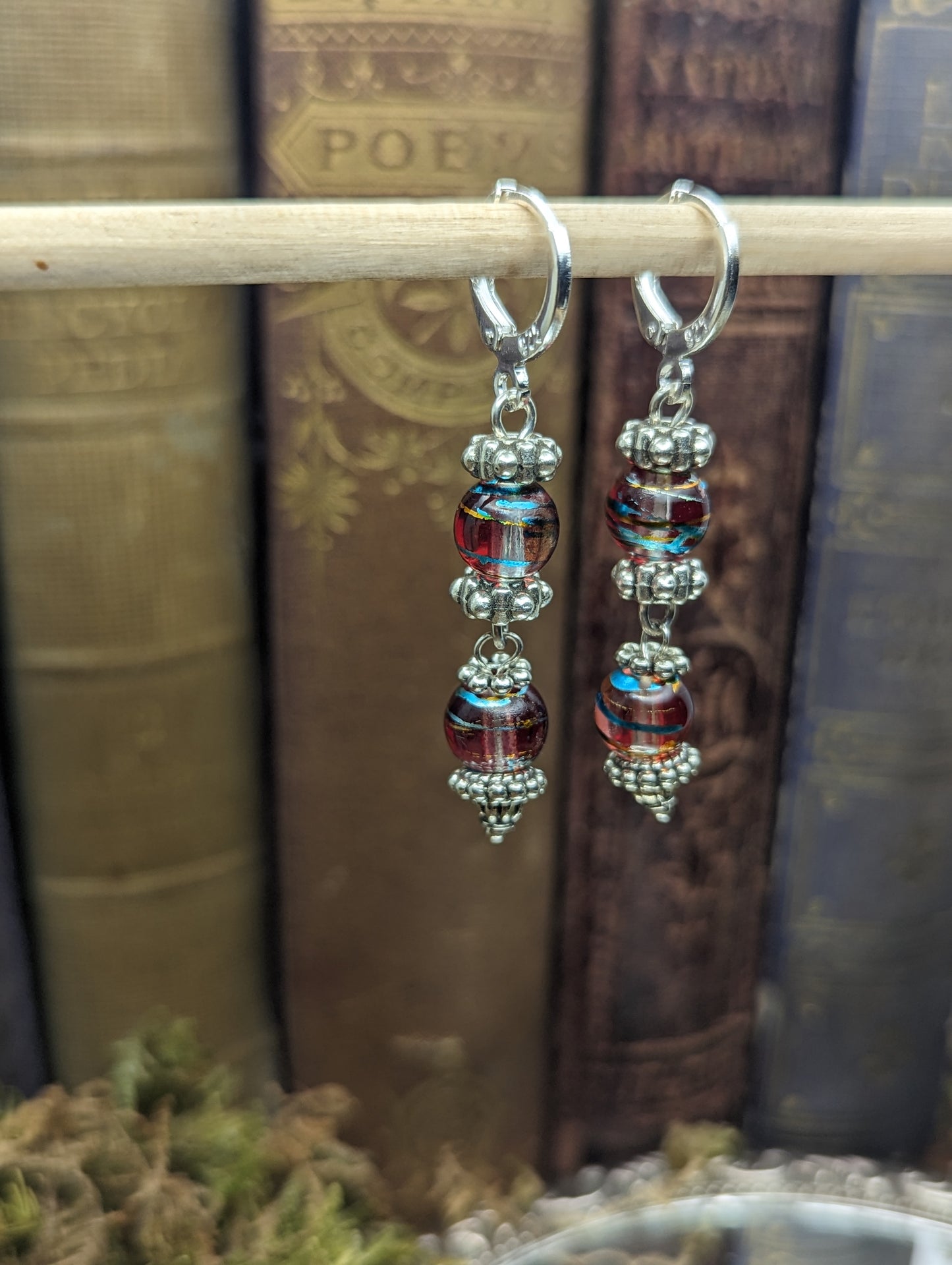 Blown Glass Red, blue and gold | Earrings