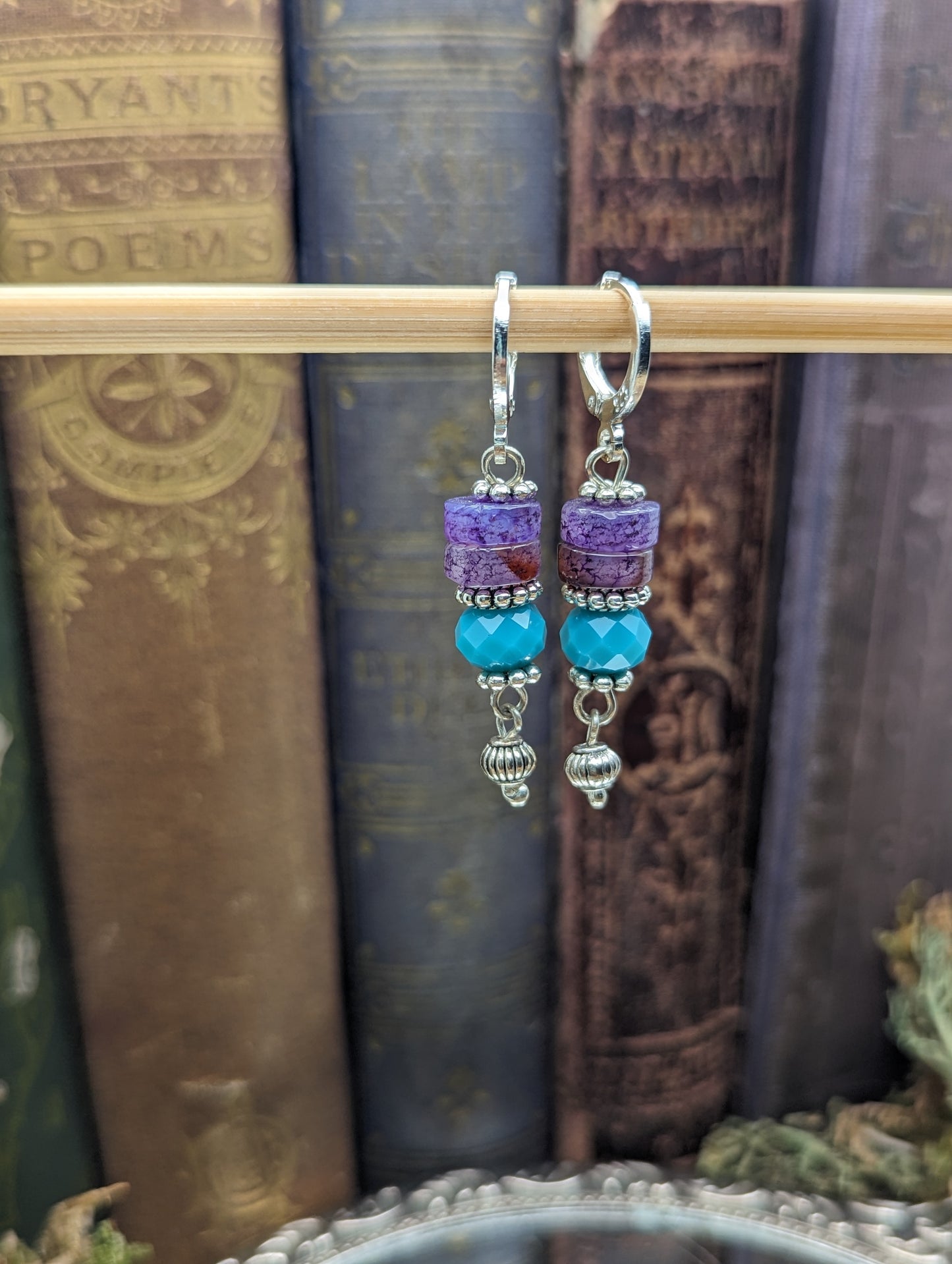 Purple Agate + Teal Austrian Crystal | Earrings