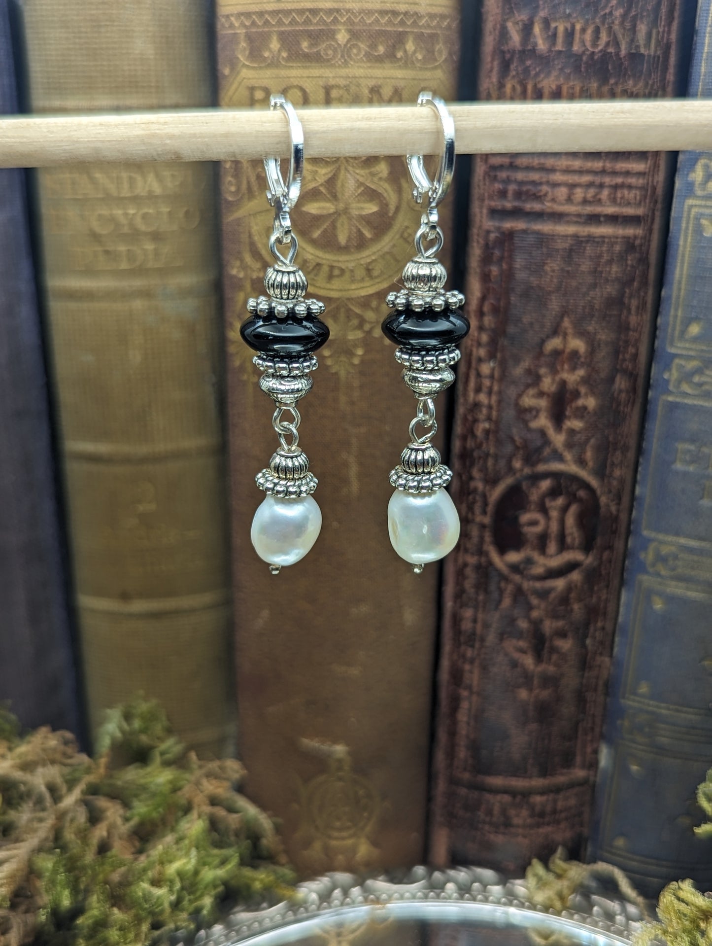 Black Onyx + Freshwater Pearl     | Earrings