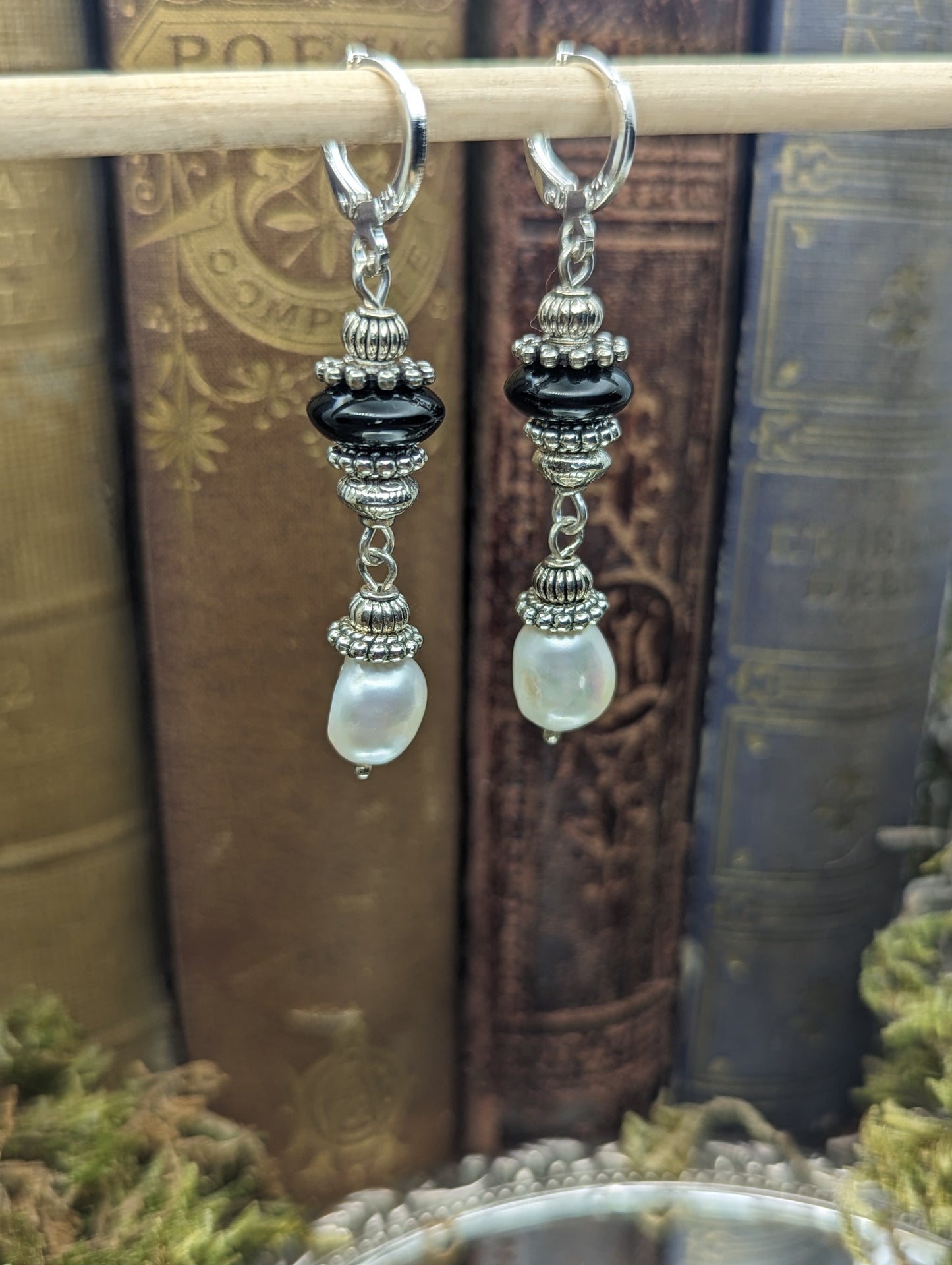 Black Onyx + Freshwater Pearl     | Earrings