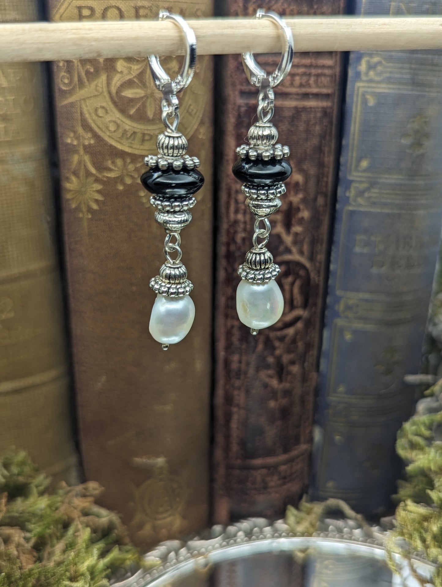 Black Onyx + Freshwater Pearl     | Earrings