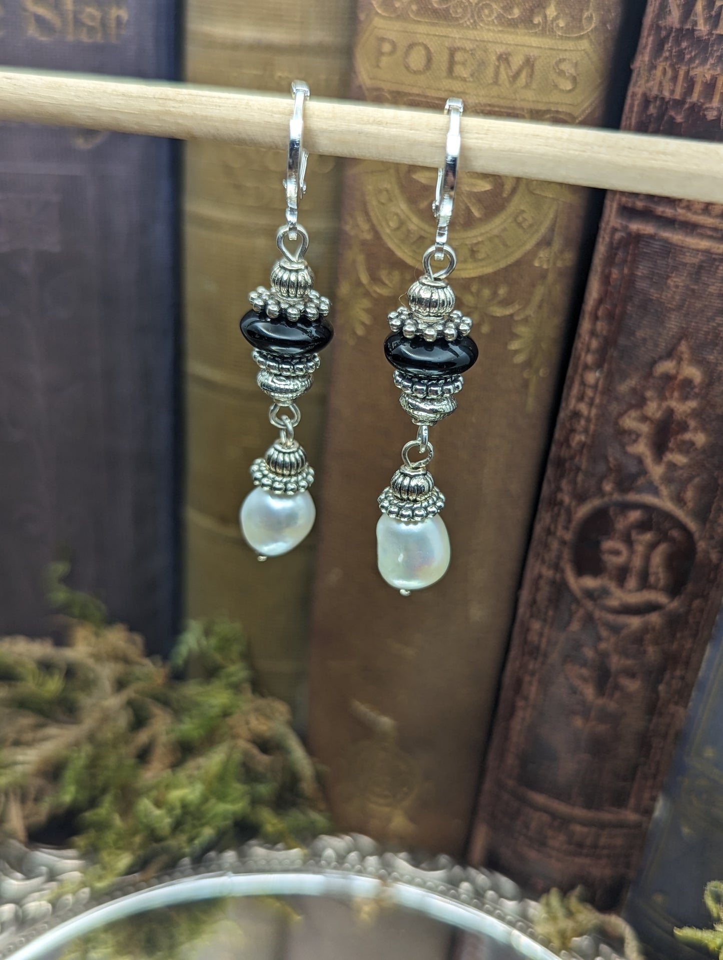 Black Onyx + Freshwater Pearl     | Earrings
