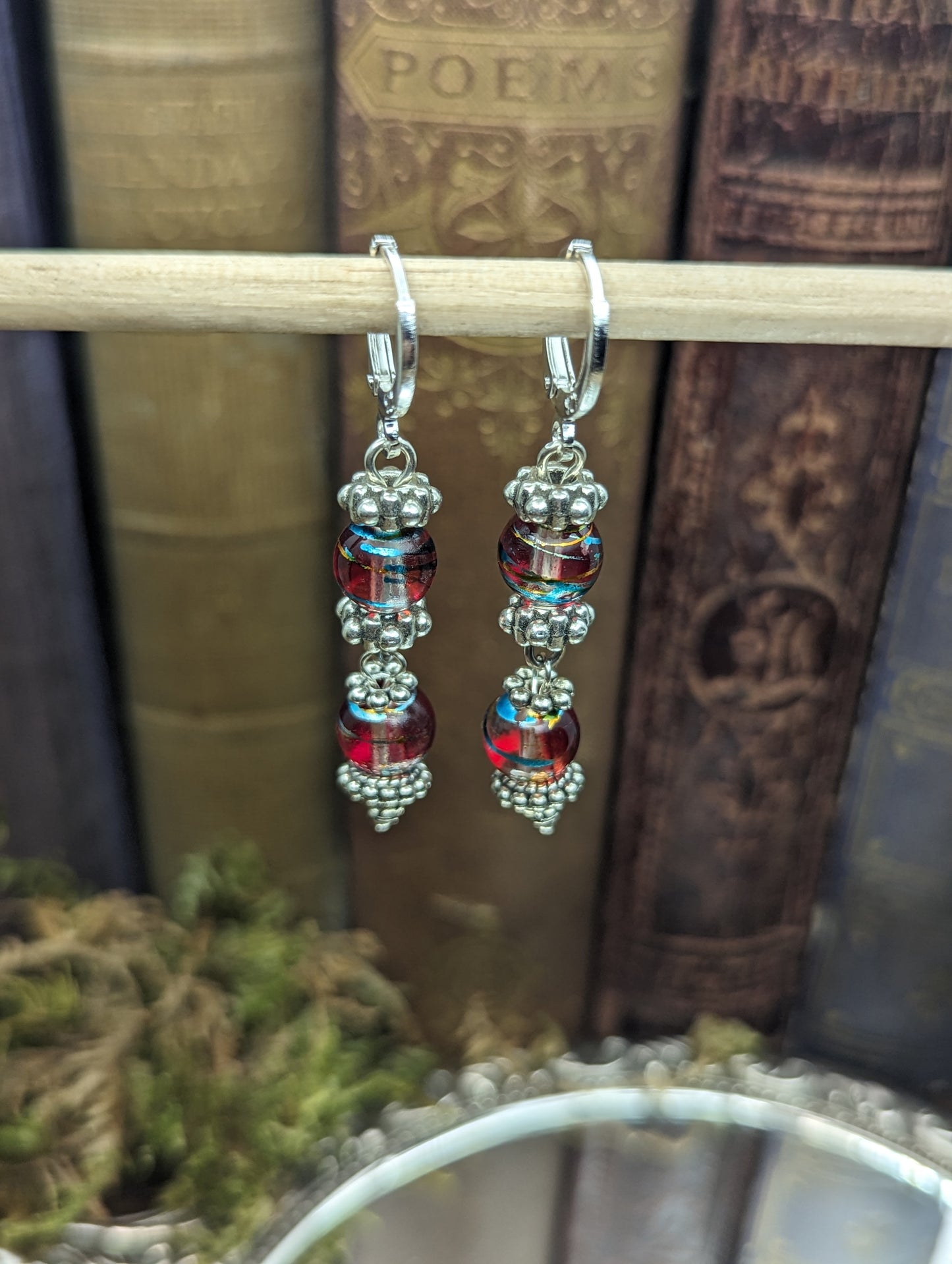 Blown Glass Red, blue and gold  | Earrings