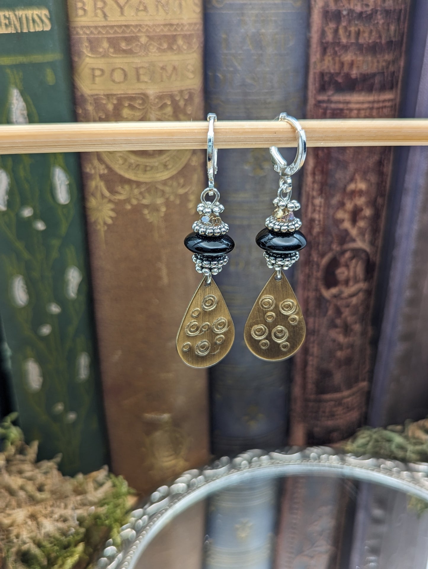Black Onyx, Bronze, silver and sass | Earrings