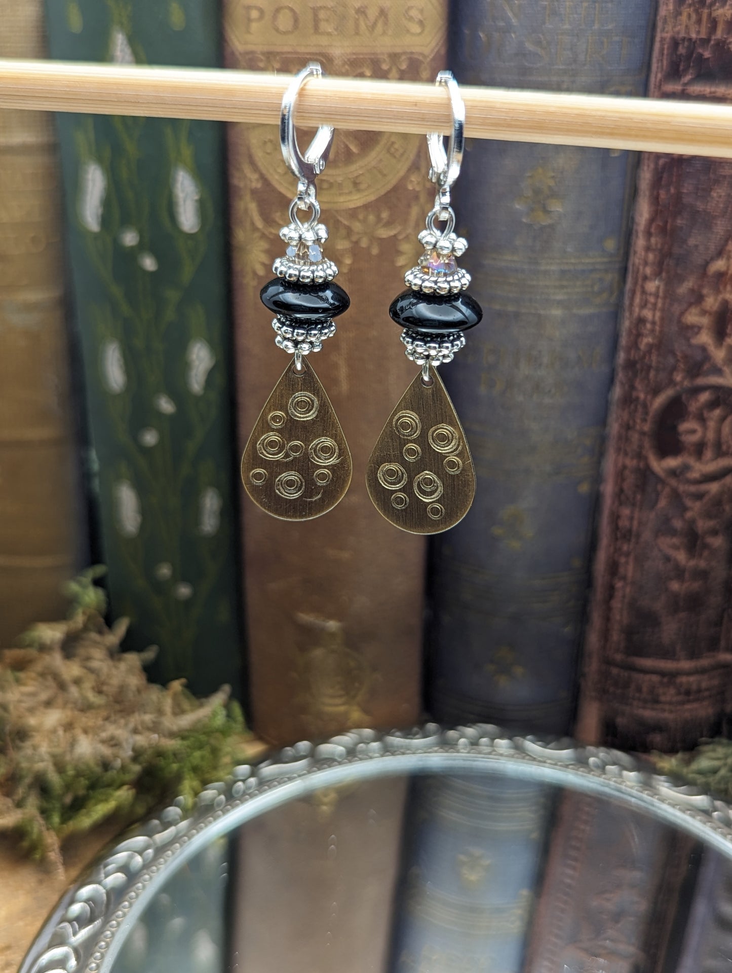 Black Onyx, Bronze, silver and sass | Earrings