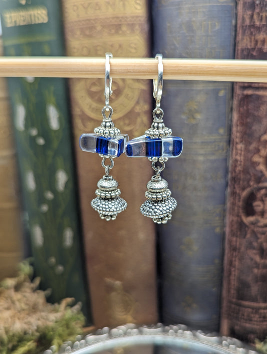 Royal Blue triangle - Lampwork Glass | Earrings