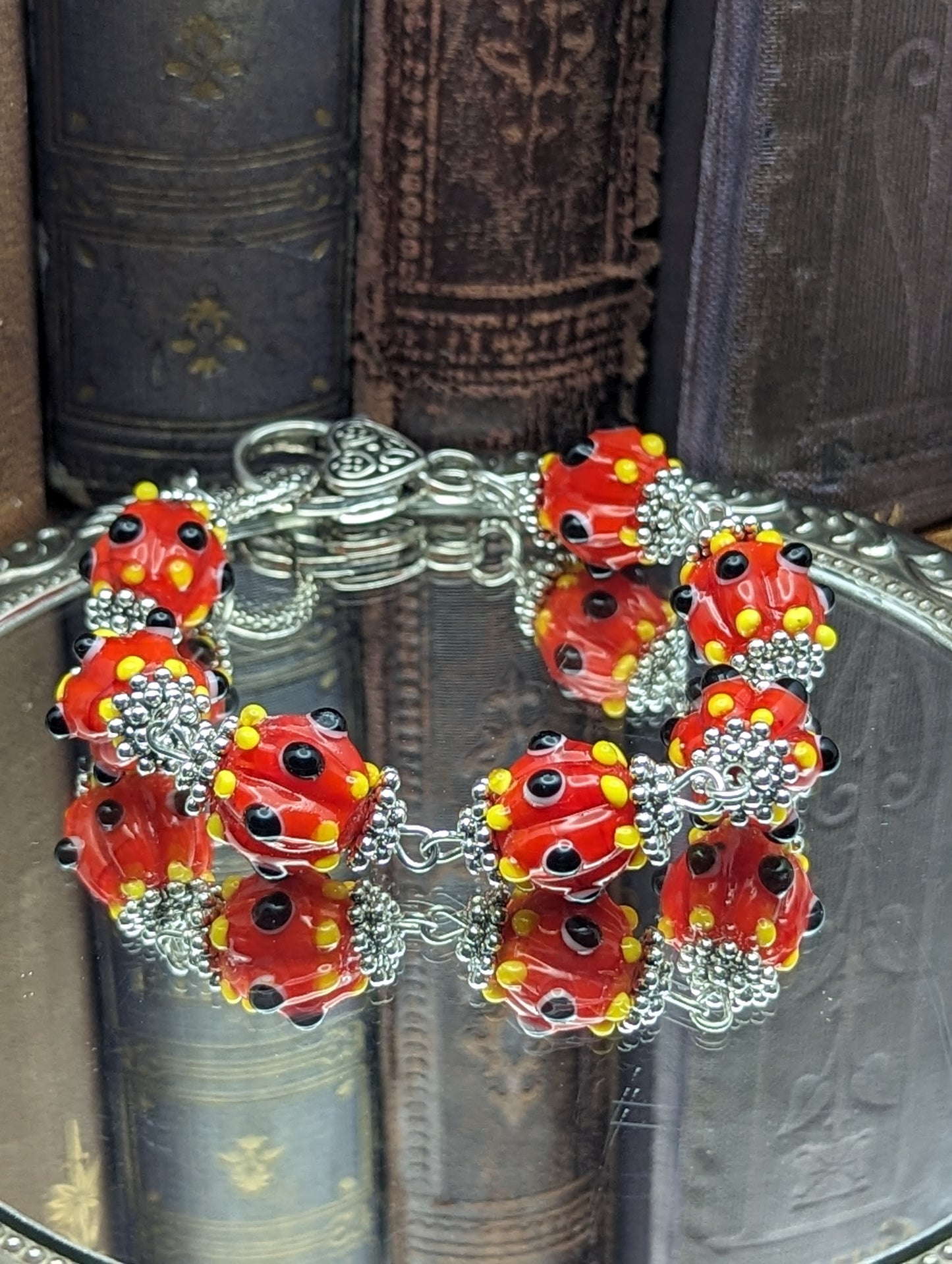 Painted Paradox | Lamp work Glass Bracelet ( Red)