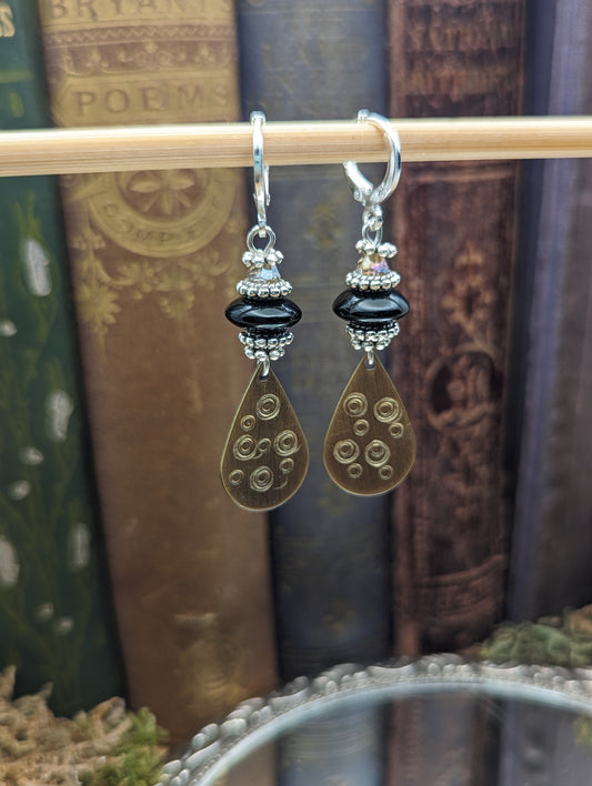 Black Onyx, Bronze, silver and sass | Earrings