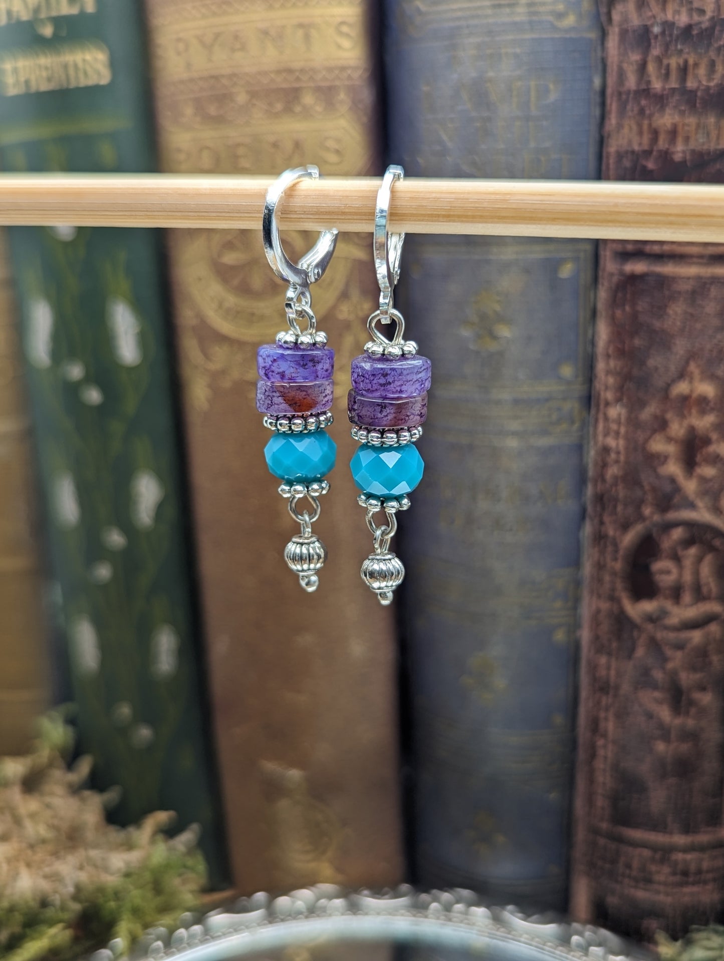Purple Agate + Teal Austrian Crystal | Earrings