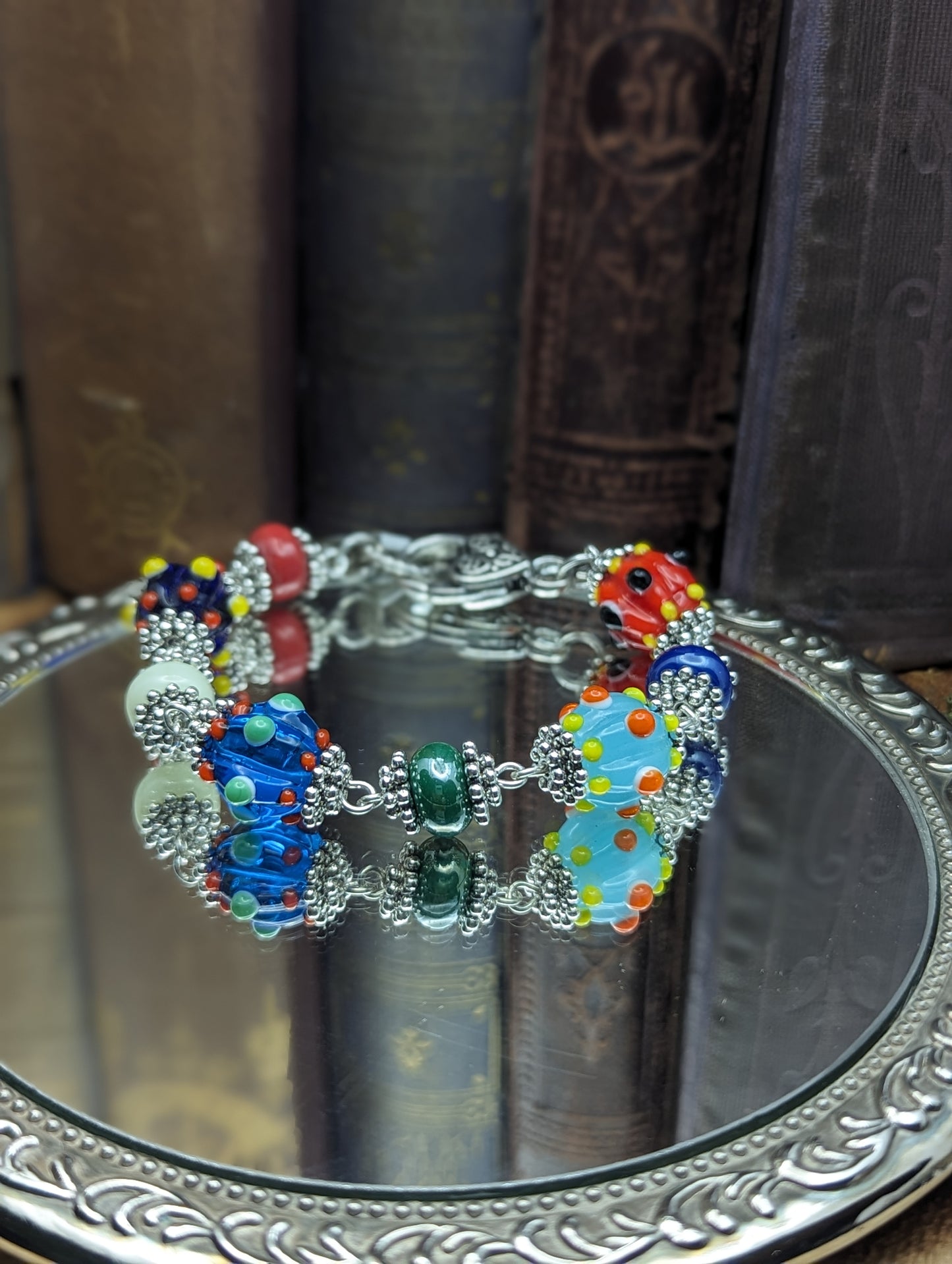 Painted Paradox | Lamp work Glass Bracelet ( Red)