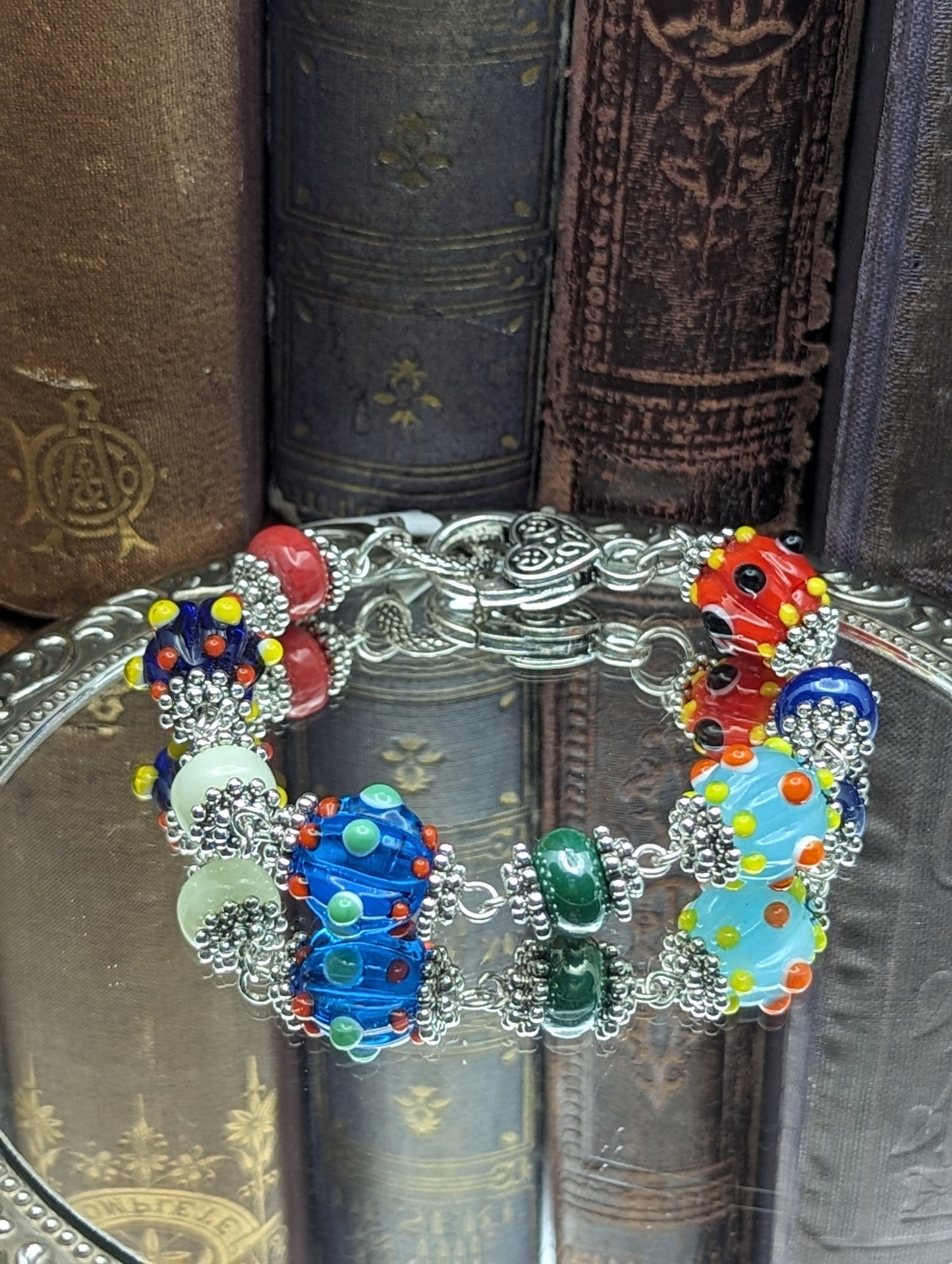 Painted Paradox | Lamp work Glass Bracelet ( Red)