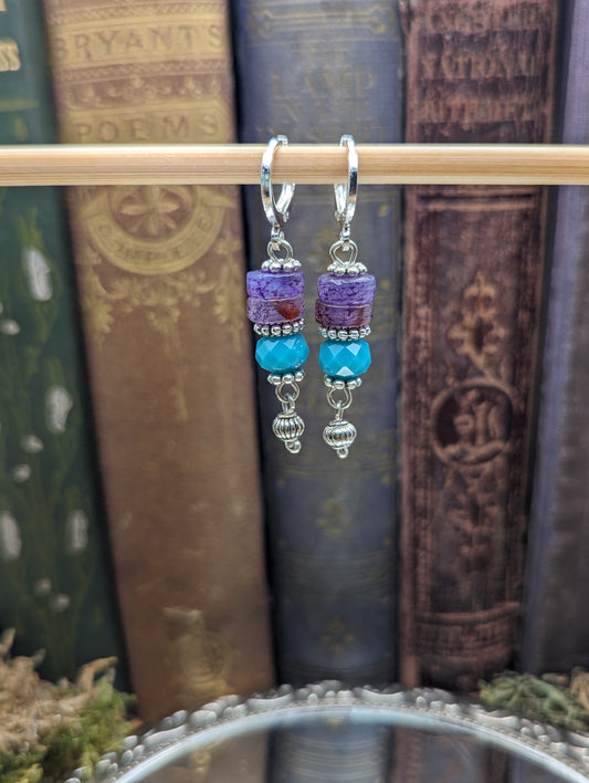 Purple Agate + Teal Austrian Crystal | Earrings