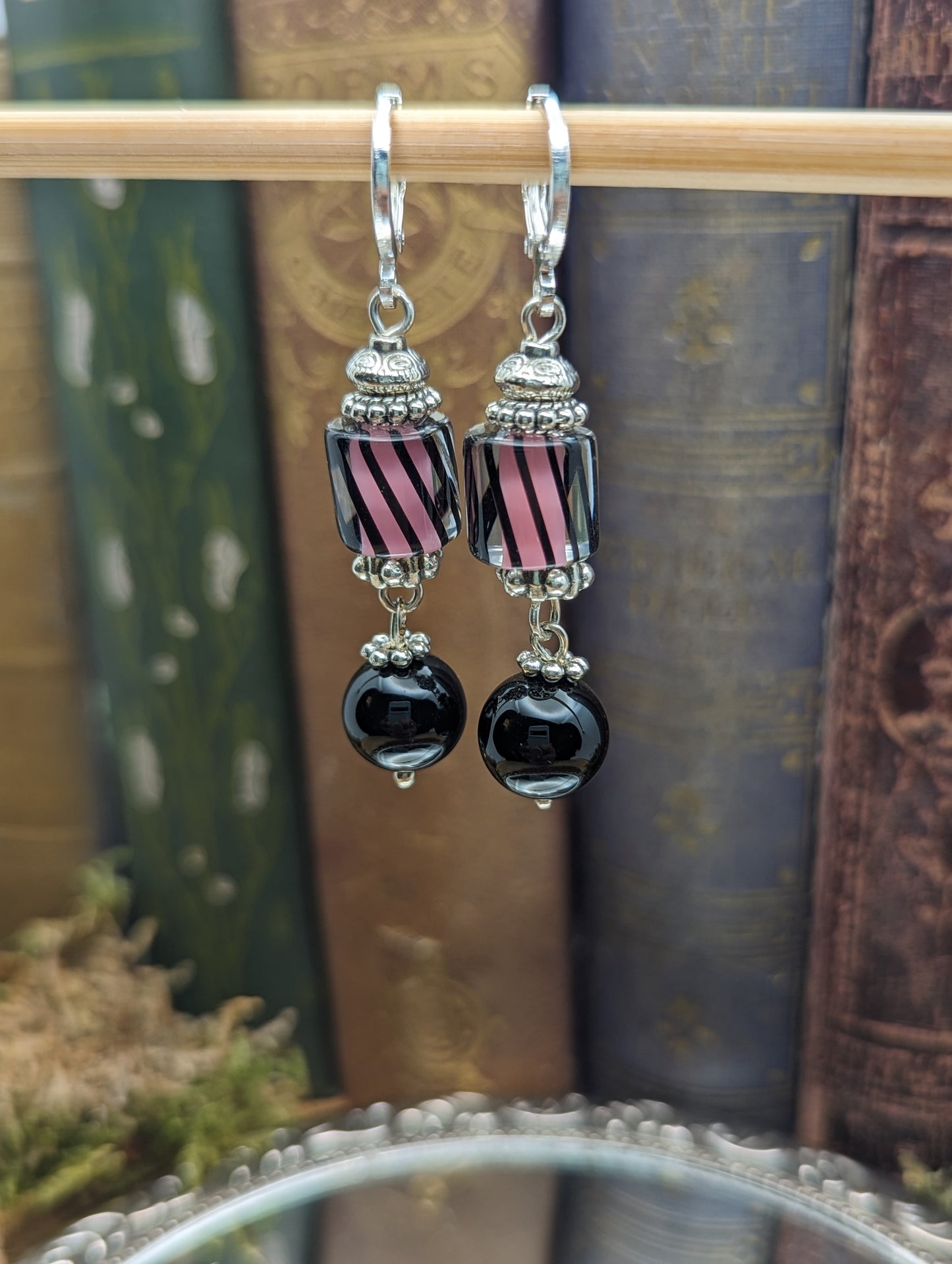 Swirled pink and black glass| Earrings