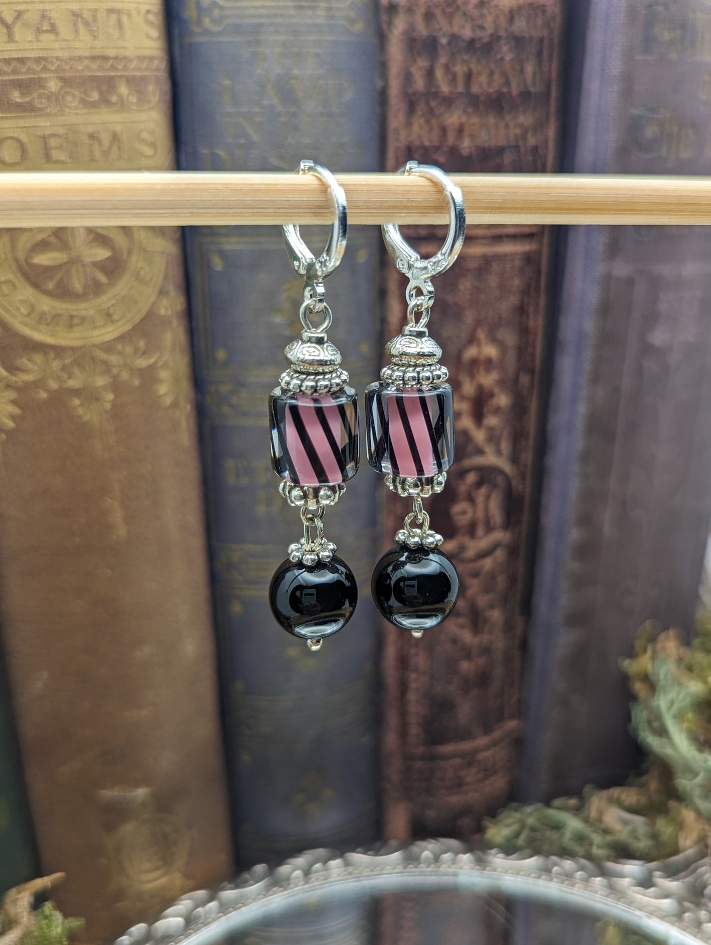 Swirled pink and black glass| Earrings