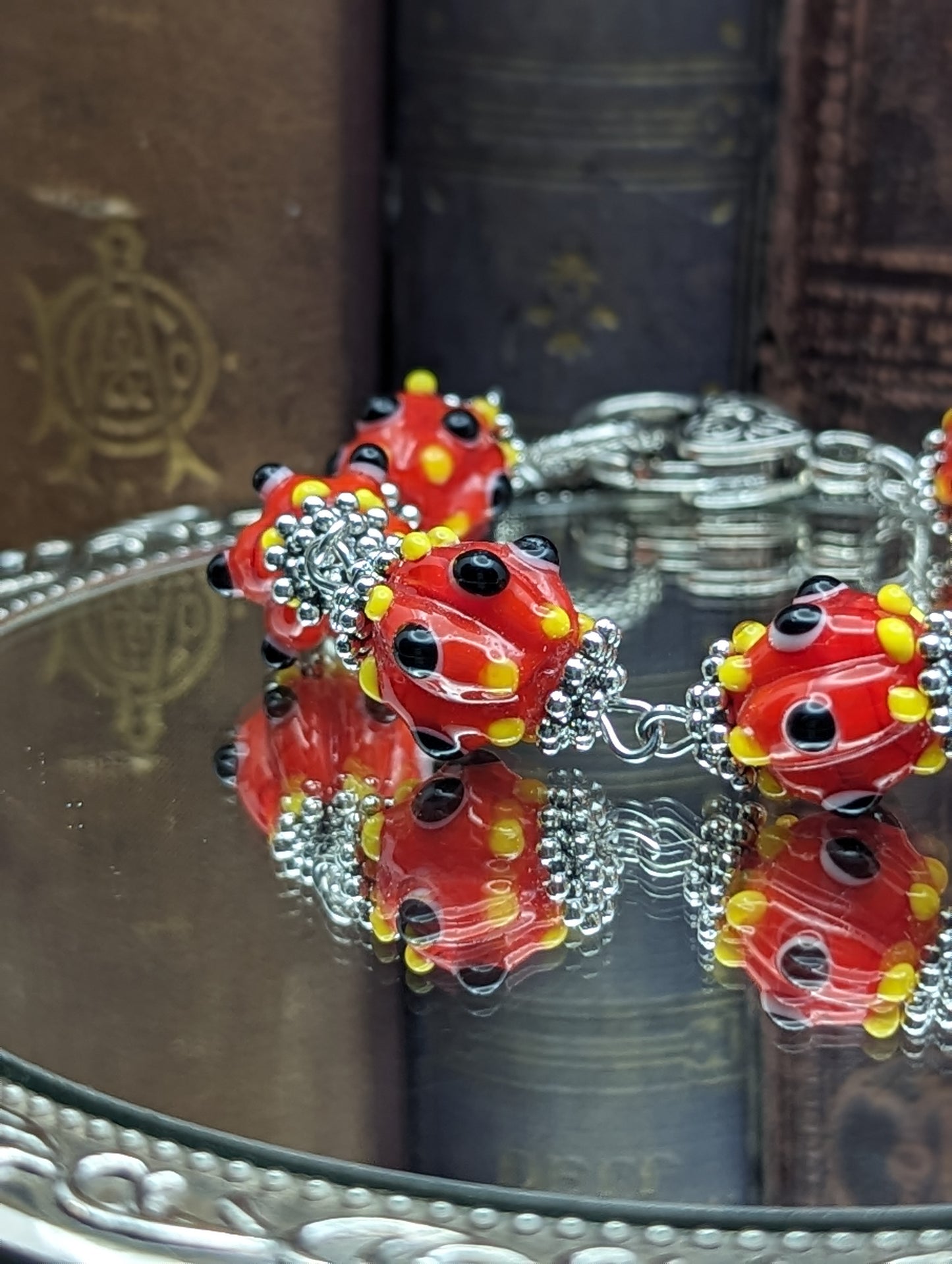 Painted Paradox | Lamp work Glass Bracelet ( Red)