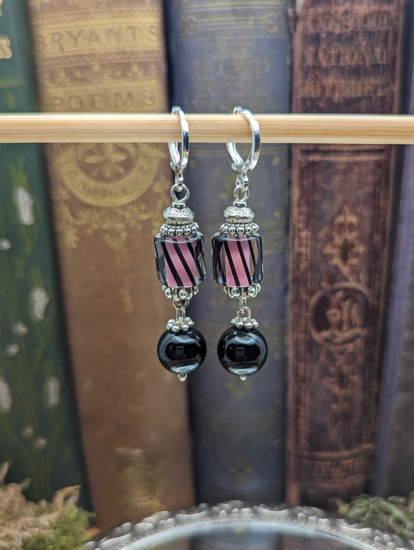 Swirled pink and black glass| Earrings