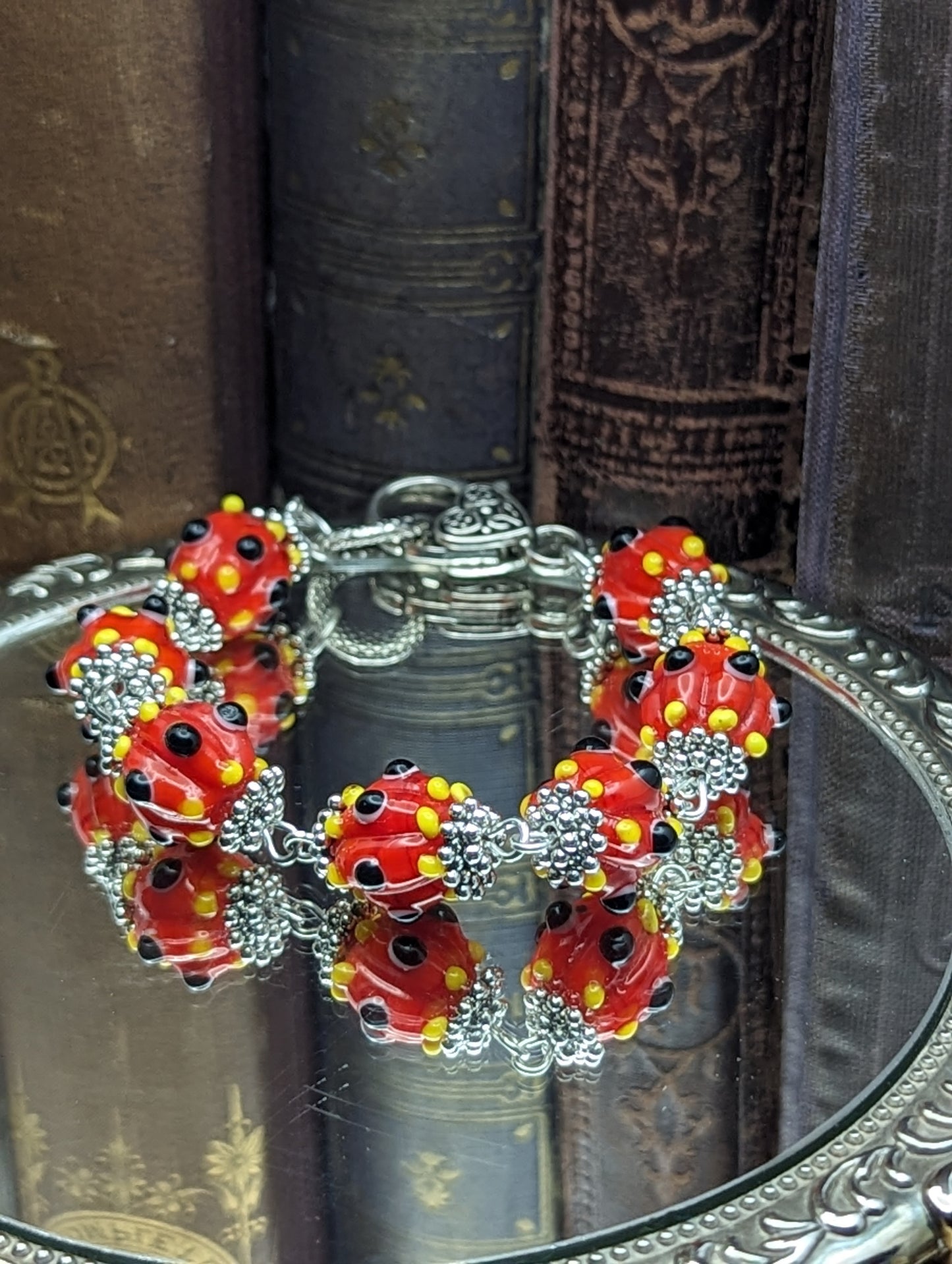 Painted Paradox | Lamp work Glass Bracelet ( Red)