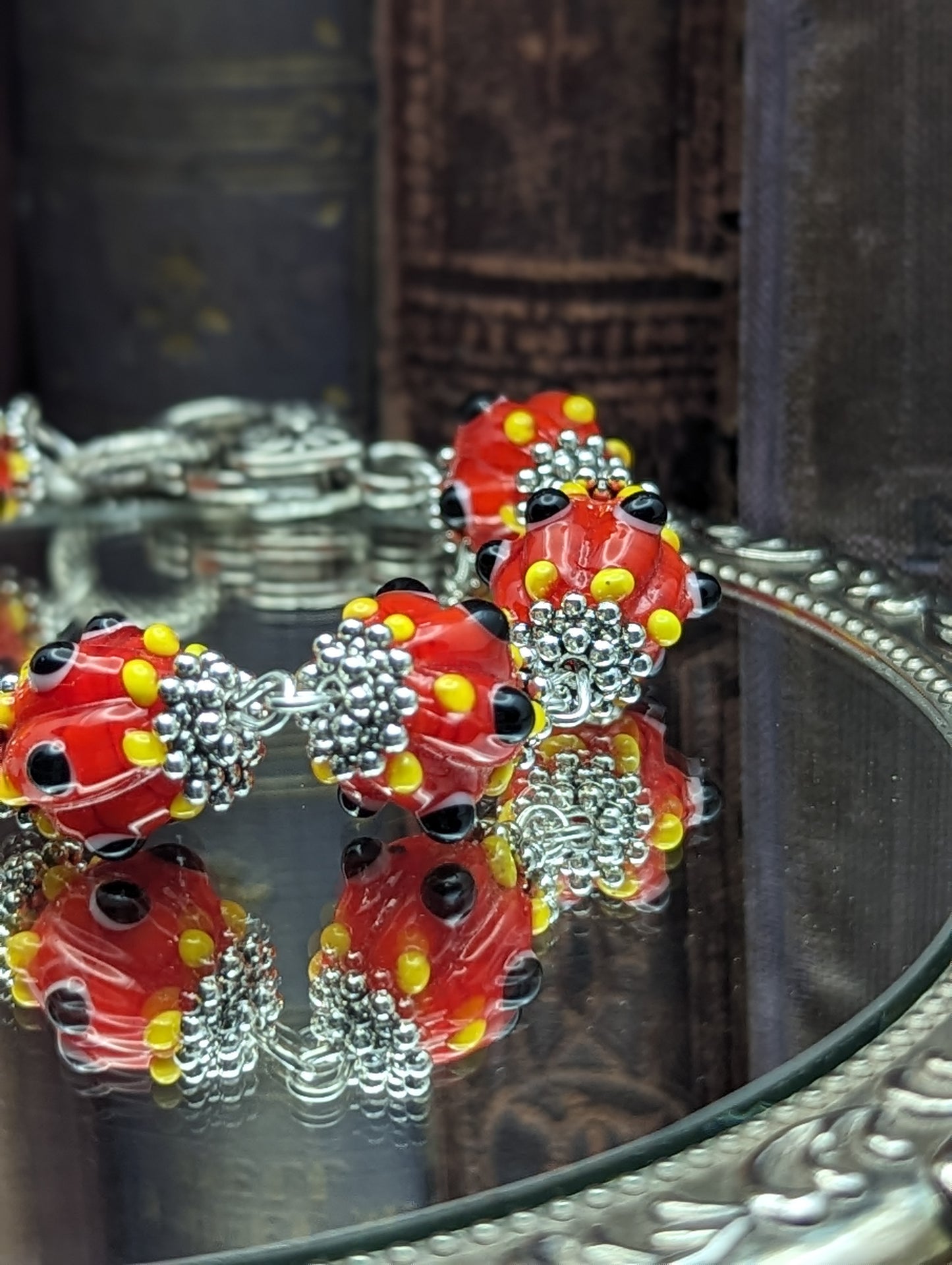 Painted Paradox | Lamp work Glass Bracelet ( Red)