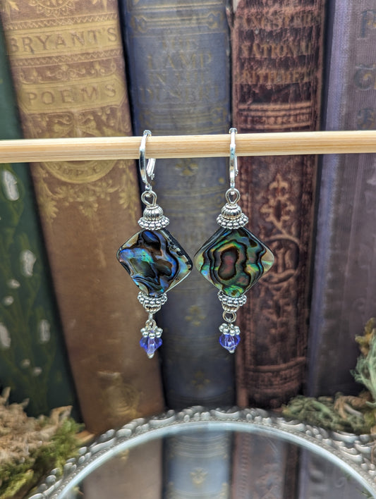 Abalone, Turquoise + Austrian Crystal| Earrings